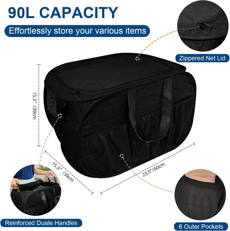 BATTOO Collapsible Laundry Baskets, Tear Proof Pop Up Laundry Hamper with Dual Handles, Durable Foldable Laundry Basket, Easy to Carry Laundry Hamper for Home, Laundry Room, Bedroom, Dorm, Travel 90L Black - Image 3