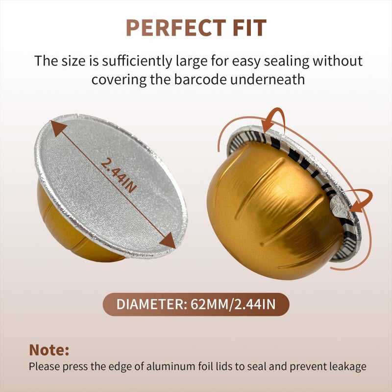 sootozy Reusable Pods for Nespresso Capsules VertuoLine, 100pcs Refillable Aluminum Covers Foil Seals Lids (Pods Not Included), Compatible for Nespresso VertuoPlus Espresso Machine - Image 5