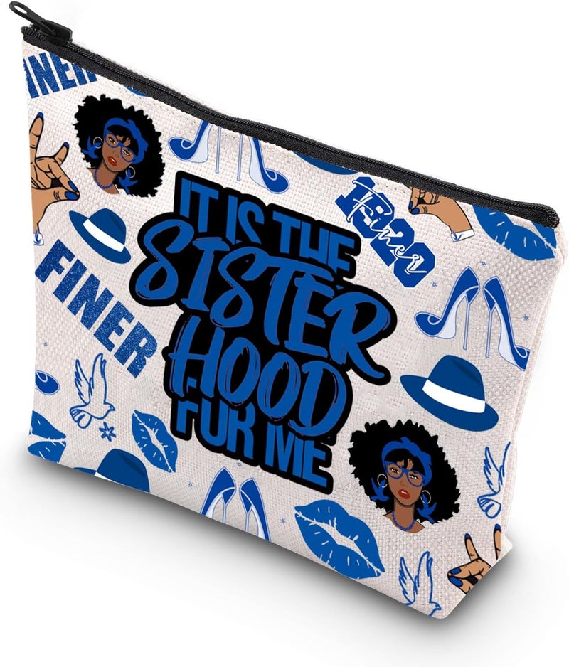 WCGXKO WCGXKO Sorority Gift 1920 Finer Woman Royal Blue & White Zipper Pouch Makeup Bag (FOR ME 1920 1)