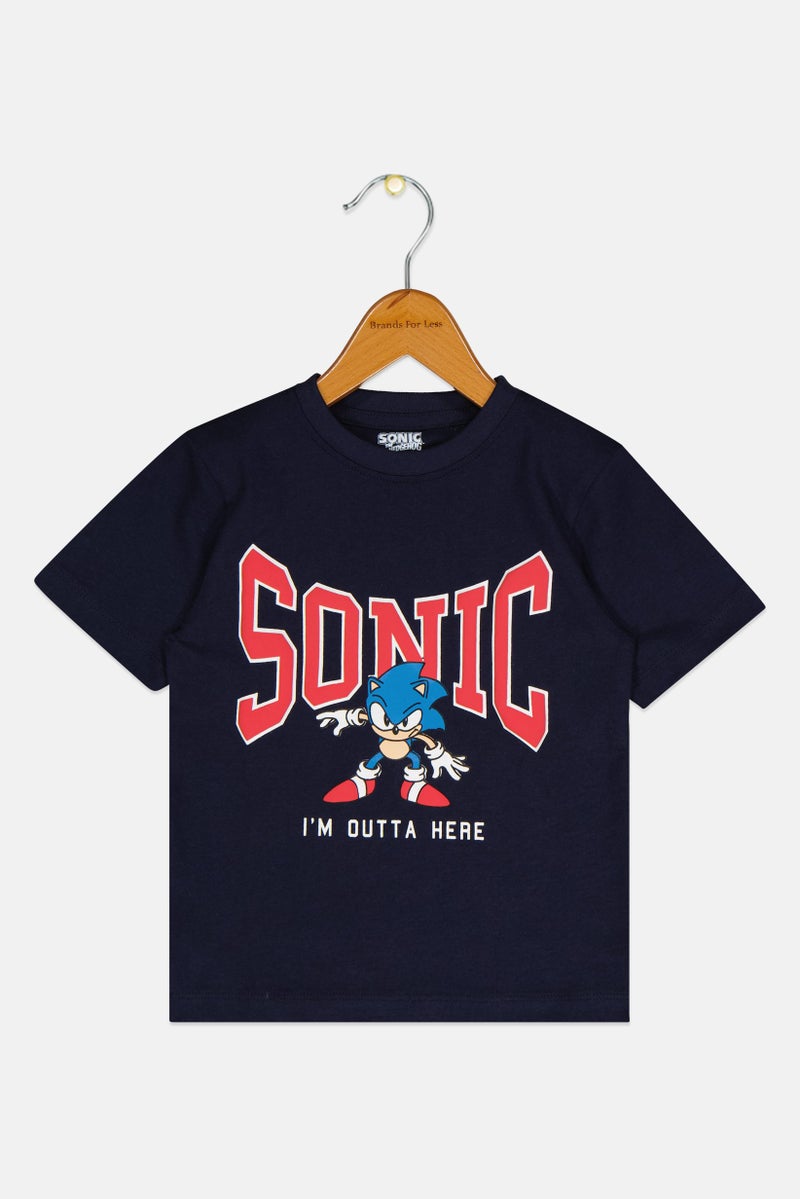 SONIC تي شيرت قصير الأكمام بطبعة جرافيك للأولاد من ديزني × سونيك القنفذ، أزرق داكن - Image 2