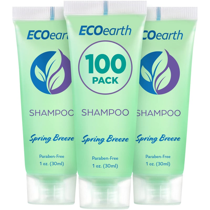 EcoEarth  Travel Size Hotel Shampoo  1 fl oz 100 Pack Spring Breeze  Delight Your Guests with Revitalizing  Refreshing Hair Clenaser for Guest Hospitality  Small Size Luxury Shampoo in Bulk
