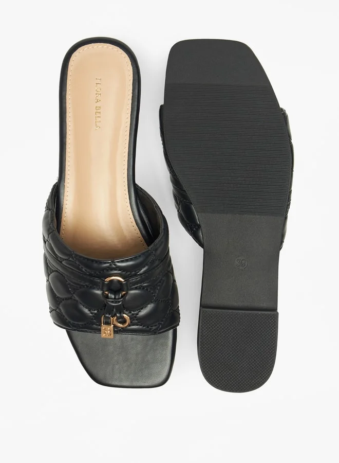 Flora Bella By Shoexpress Textured Slip-On Sandals with Metal Accent