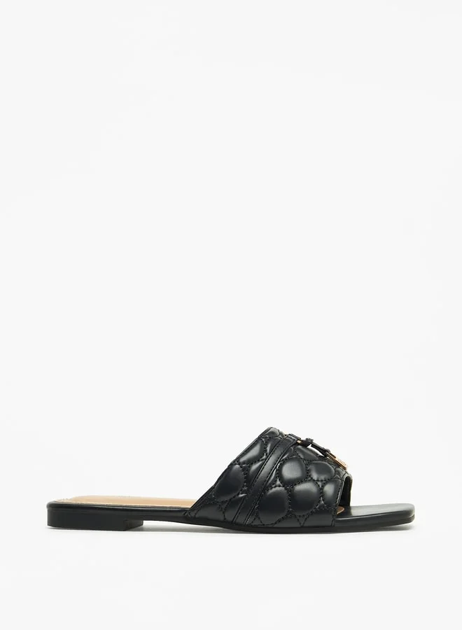 Flora Bella By Shoexpress Textured Slip-On Sandals with Metal Accent