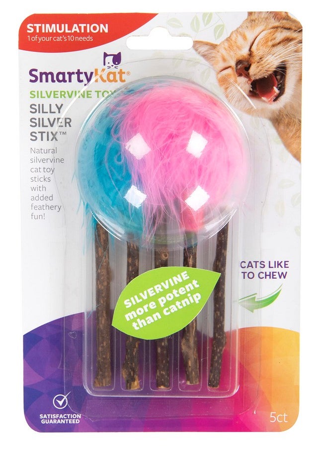 SmartyKat SmartyKat (5 Count Silly Silver Stix Natural Silvervine Cat Toys - Blue/Pink, One Size  - Image 2