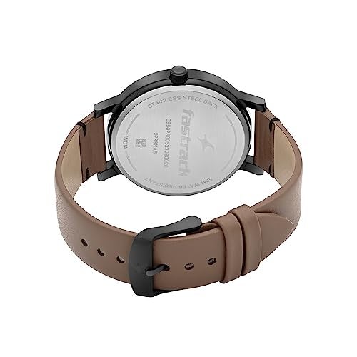 Fastrack Crush Quartz Analog Black Dial Brown Leather Strap Watch for Guys - 3299NL01 - Image 3