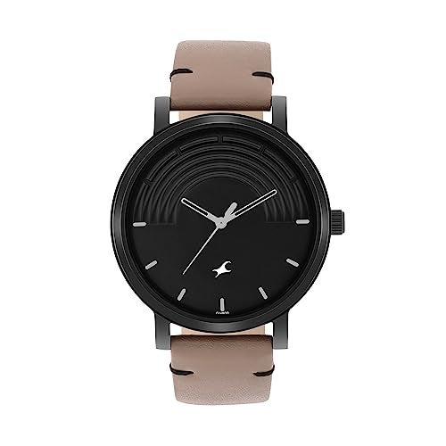 Fastrack Crush Quartz Analog Black Dial Brown Leather Strap Watch for Guys - 3299NL01 - Image 1