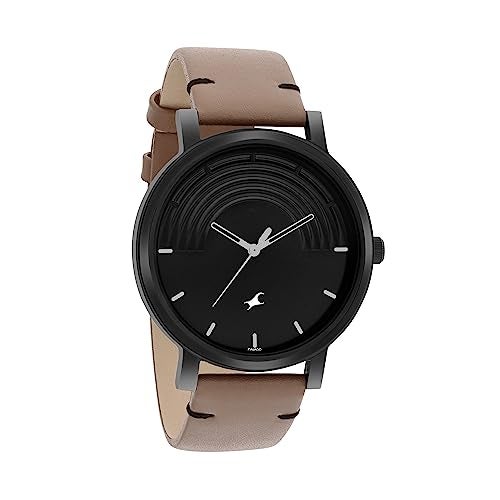 Fastrack Crush Quartz Analog Black Dial Brown Leather Strap Watch for Guys - 3299NL01 - Image 2