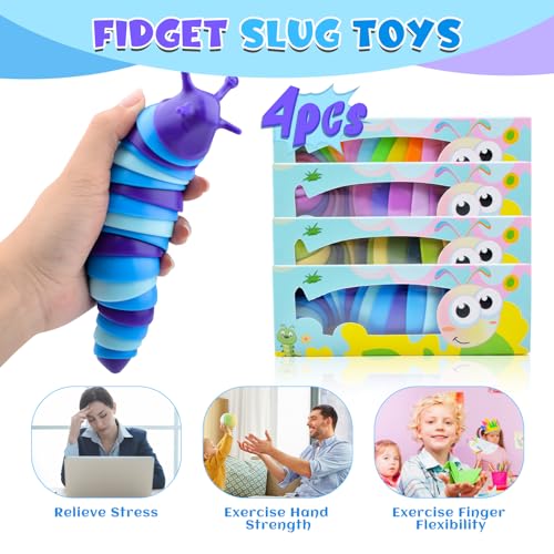Cevioce Sensory Slug Fidget Toys,Fidget Slug Toys for Adults & Kids Party Favors,4 PCS Cute Autism Sensory Toys for Autistic Children,Toddler Toys Age 3+,Travel Toys for 3+ Year Old（A） - Image 4