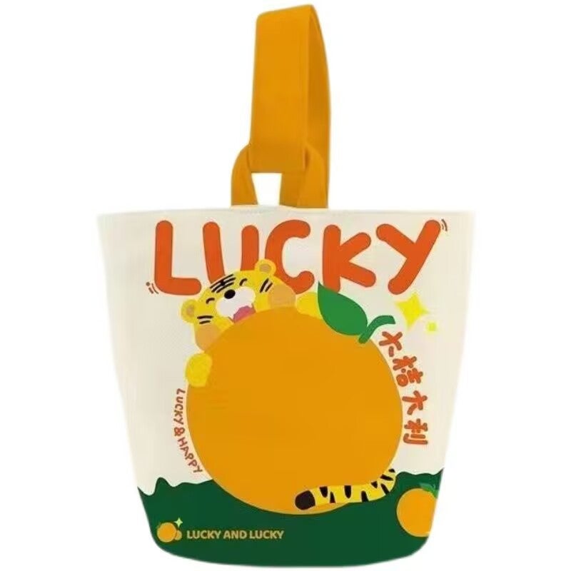 Oil Painting Illustration Ins Portable Bucket Bag Handbag Outgoing Snack Canvas Bag Cartoon Cute Outgoing Small Bag - Image 4