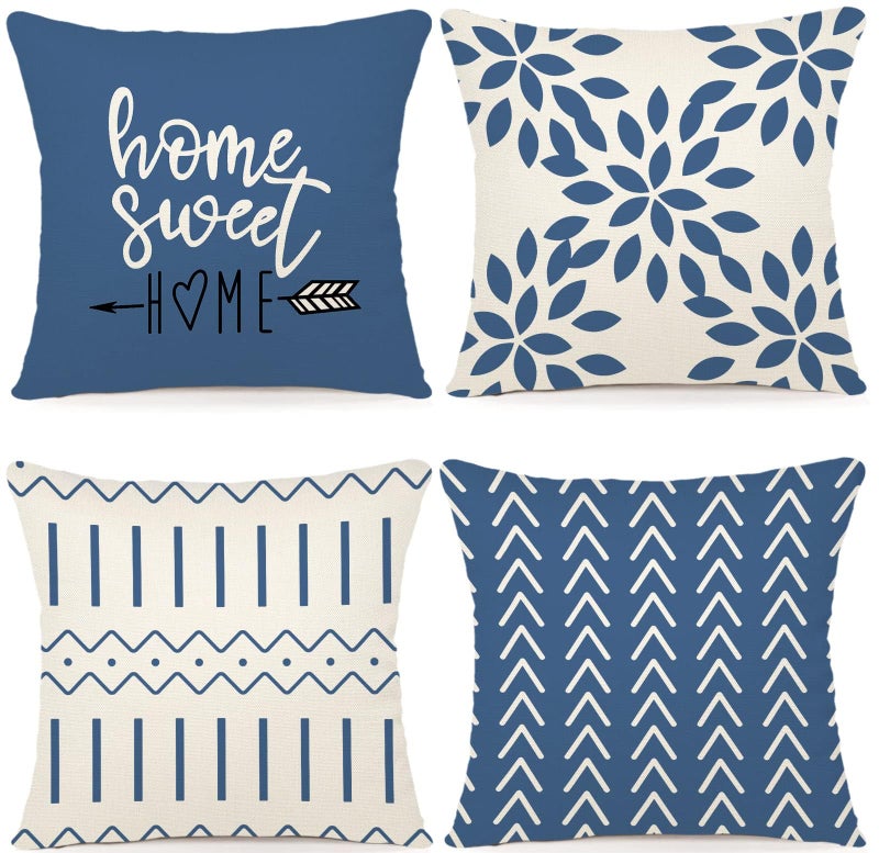 YCOLL Pillow Covers 20x20 Set of 4 Modern Sofa Throw Pillow Cover Decorative Outdoor Linen Fabric Pillow Case for Couch Bed CarLight Blue