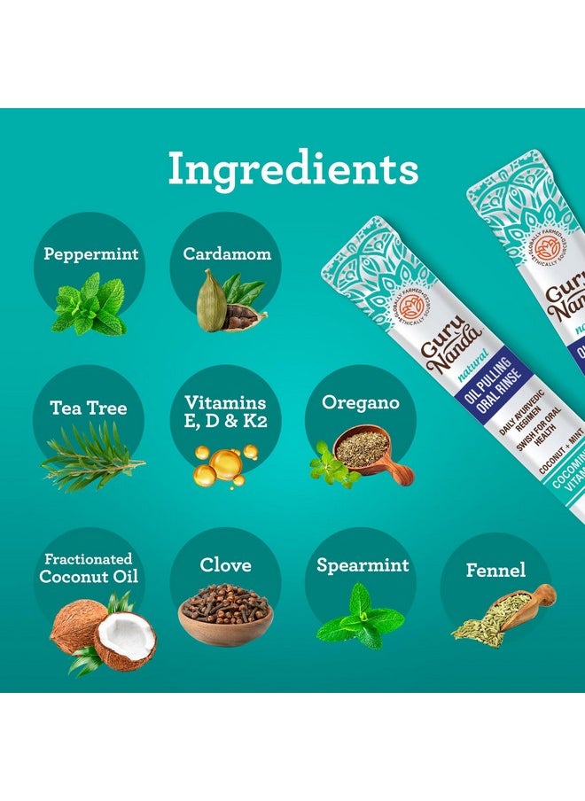 GuruNanda - GuruNanda Travel Sachets Coconut Oil Pulling, Promotes Fresh Breath and Happy Gums, 7 Essential Oils & Vitamins for Happy Teeth & Gums, 7 Sachets - Image 1