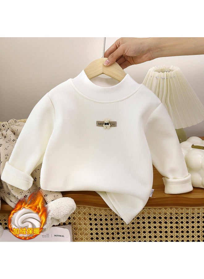 Children's Base Clothes Winter New Baby Fleece-lined Thickened Boys' Half-high Collar Girls' T-shirt Warm Children's Clothing
