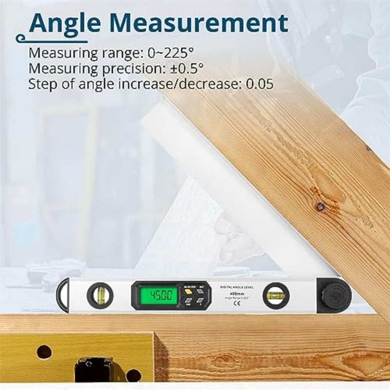 Digital Angle Finder Protractor, 16 Inch 400mm 0-225° Level Gauge Ruler with Backlit LCD Display Bubble Level Accurate Tool for Carpenter, Construction, Woodworking - Image 2