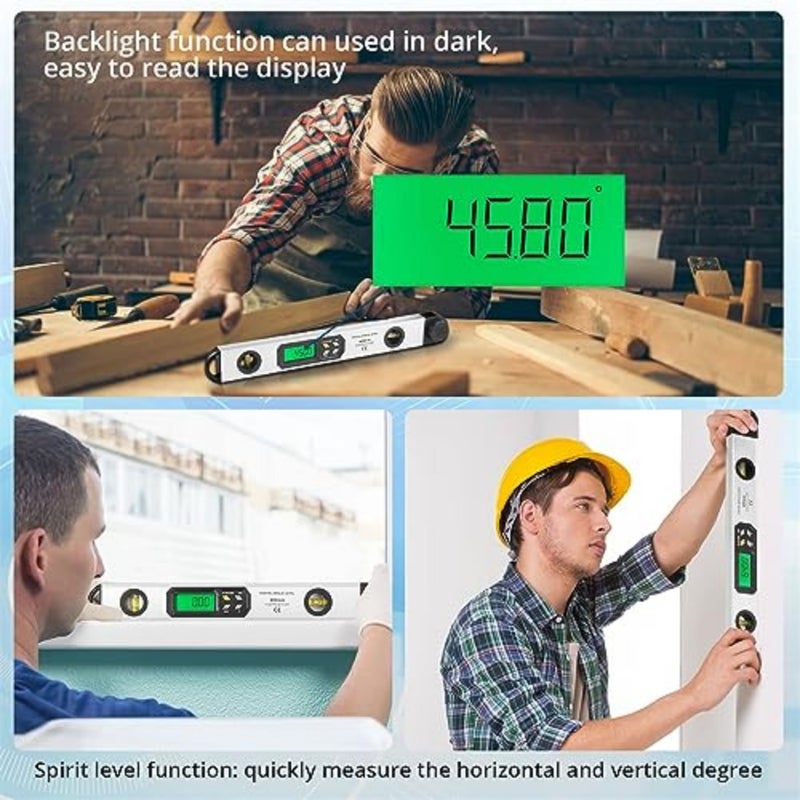 Digital Angle Finder Protractor, 16 Inch 400mm 0-225° Level Gauge Ruler with Backlit LCD Display Bubble Level Accurate Tool for Carpenter, Construction, Woodworking - Image 3