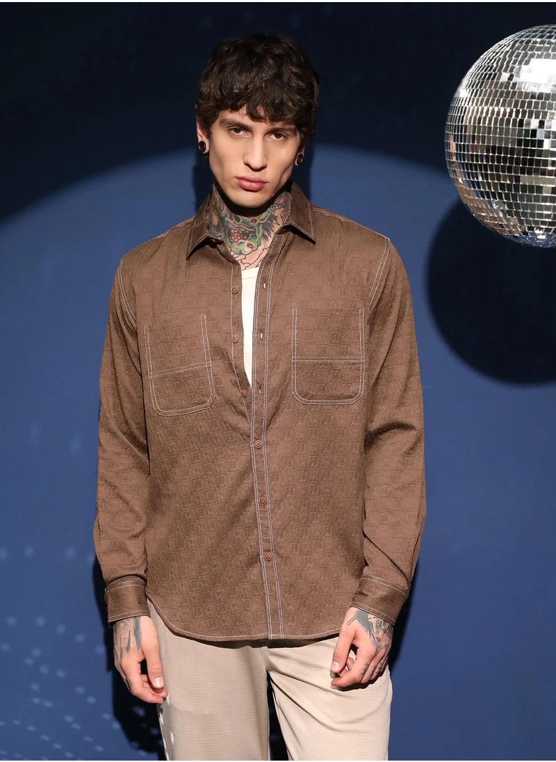 كامبوس سوترا Men's Mocha Brown Obliqa-Utility Relaxed Shirt For Casual Wear | Mid-Rise | Regular Fit | Button Closure | Shirt Crafted With Comfort Fit For Everyday Wear