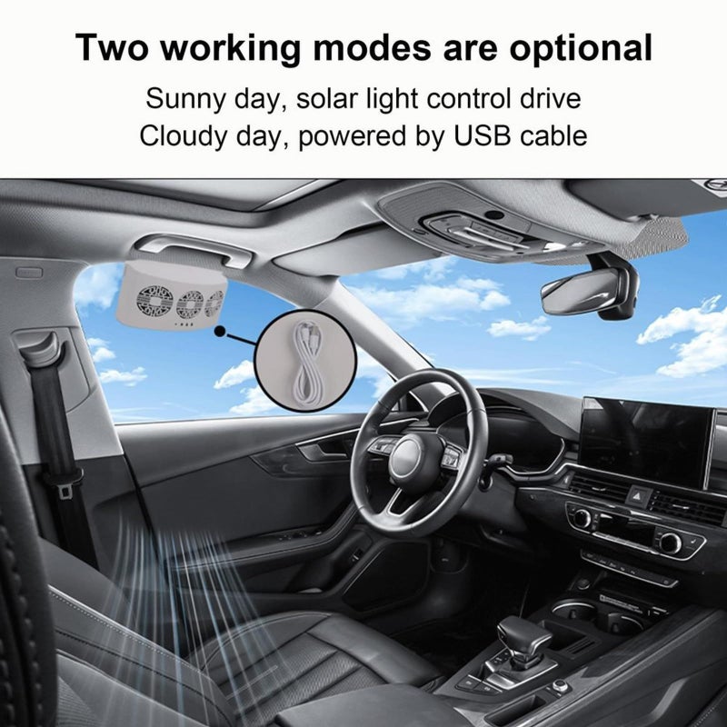 مروحة تهوية السيارة بالطاقة الشمسية، مروحة عادم أمامية خلفية للنوافذ، شاحن USB، تبريد، أسود - Image 3