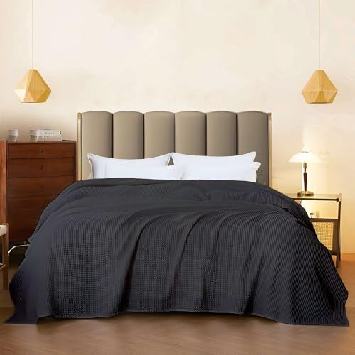 Bhoomi Impex Super Soft & Breathable 100% Microfiber Waffle Blanket – Throw Blanket and Quilt for Bed & Sofa King(102x108) Size - Smoky Black - Image 1