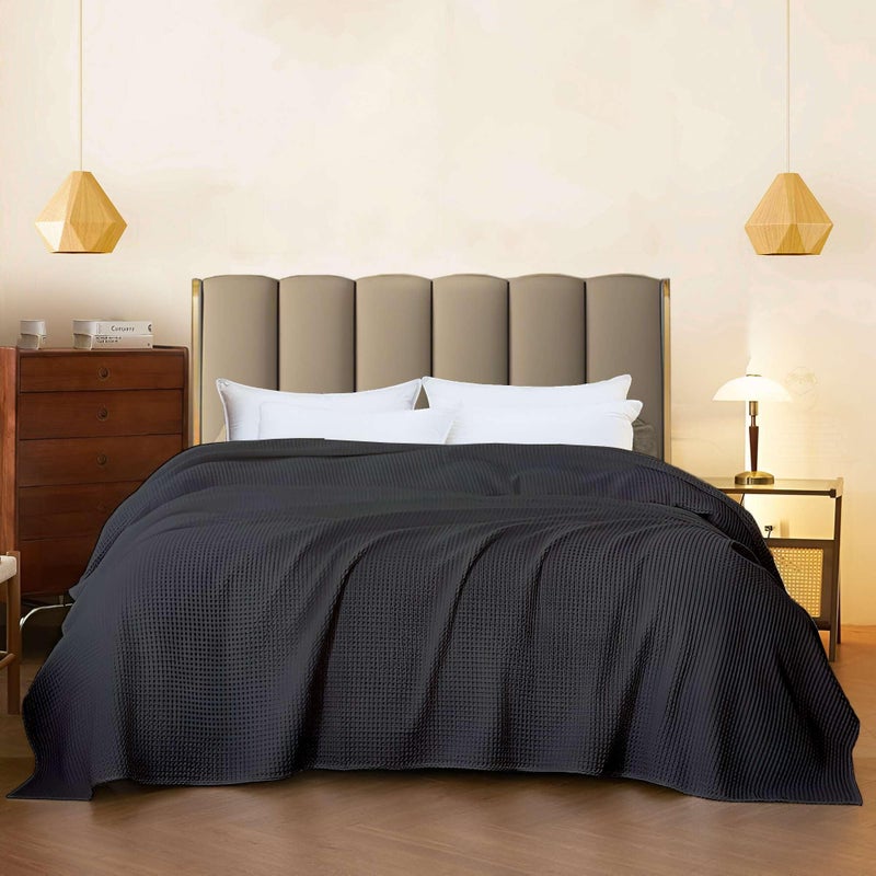 Bhoomi Impex Super Soft & Breathable 100% Microfiber Waffle Blanket – Throw Blanket and Quilt for Bed & Sofa King(102x108) Size - Smoky Black - Image 5