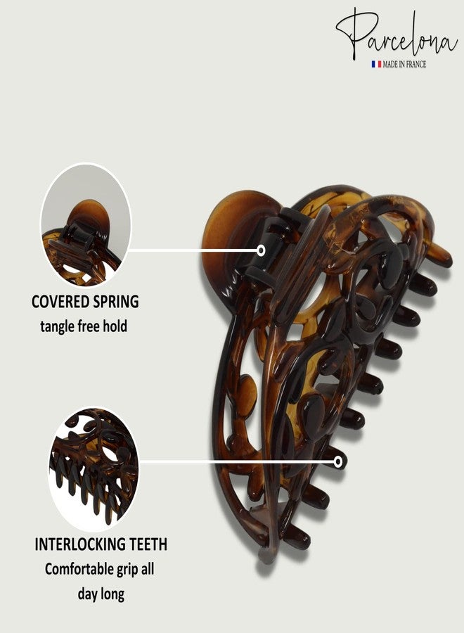 Parcelona French New Jardin Medium 3 1/4 Inch Covered Spring Celluloid Shell Jaw Hair Claw Clip - Image 3