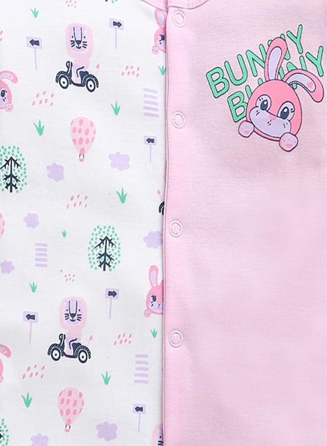 BUMZEE Girls Cotton Full Sleeves Sleepsuit White & Lilac - New Born (Peb10921A-wht) - Image 3