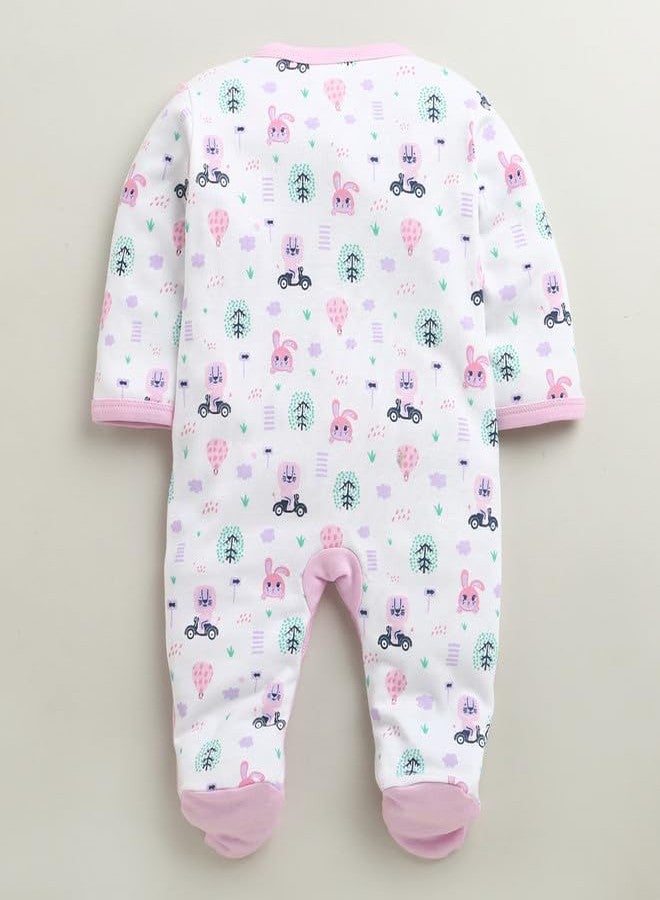 BUMZEE Girls Cotton Full Sleeves Sleepsuit White & Lilac - New Born (Peb10921A-wht) - Image 2