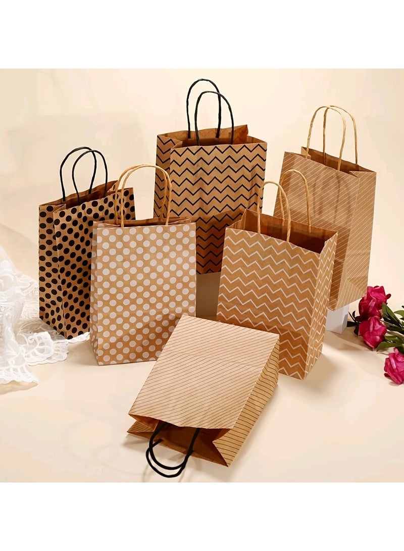 6pcs Reusable Kraft Paper Gift Bags with Handles - Wave Print Eco-Friendly Packaging for Party Favors & Weddings - Image 1