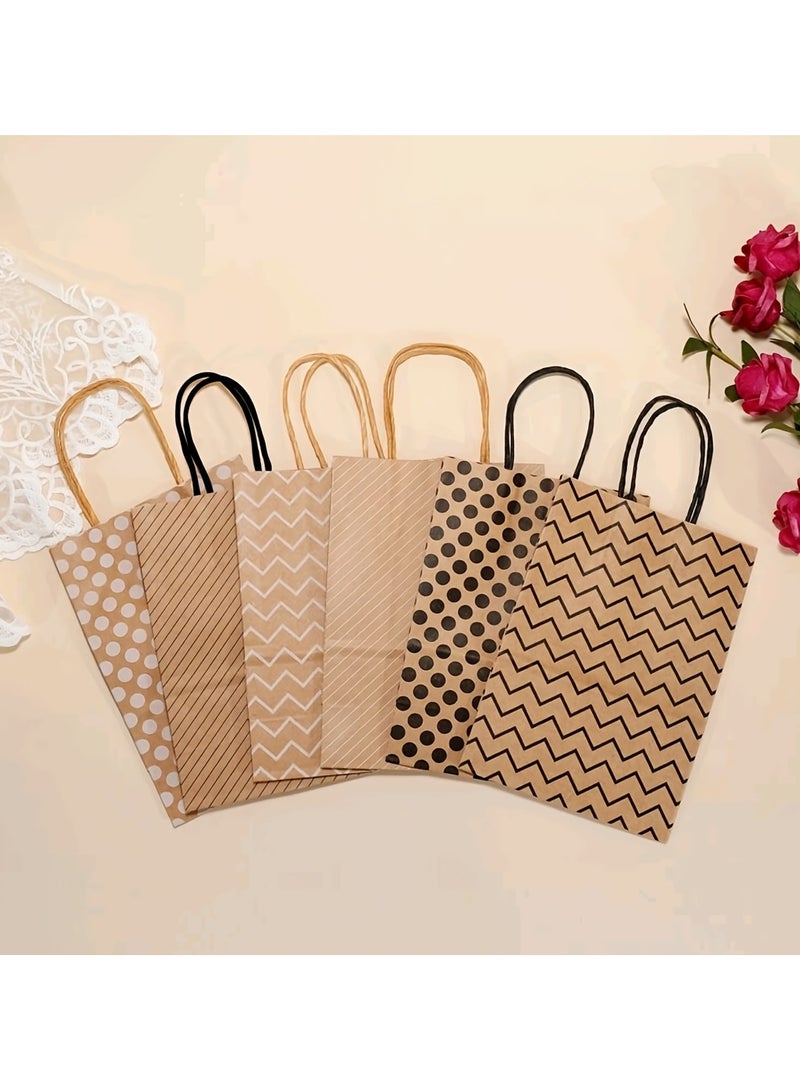 6pcs Reusable Kraft Paper Gift Bags with Handles - Wave Print Eco-Friendly Packaging for Party Favors & Weddings - Image 2