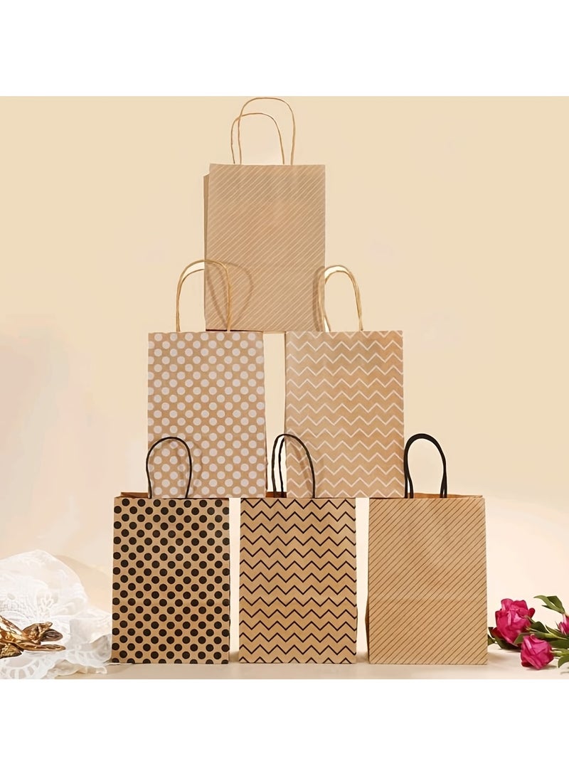 6pcs Reusable Kraft Paper Gift Bags with Handles - Wave Print Eco-Friendly Packaging for Party Favors & Weddings - Image 5