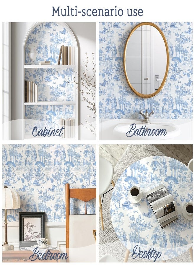 وينمر ورق جدران وينمر تويل، مقاس 17.7 بوصة × 118 بوصة، أزرق وأبيض، ورق جدران لاصق، ورق جدران تويل دو جوي، ورق جدران فرنسي عتيق لغرفة النوم، الجدران، الخلفية، الخزانة، ديكور المنزل - Image 4