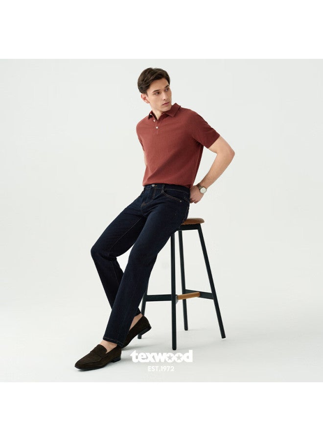 Texwood Apple Men's Denim Casual Cotton High Elasticity Long Pants Business Trendy Breathable Straight Pants Blue Black 40 - Image 3