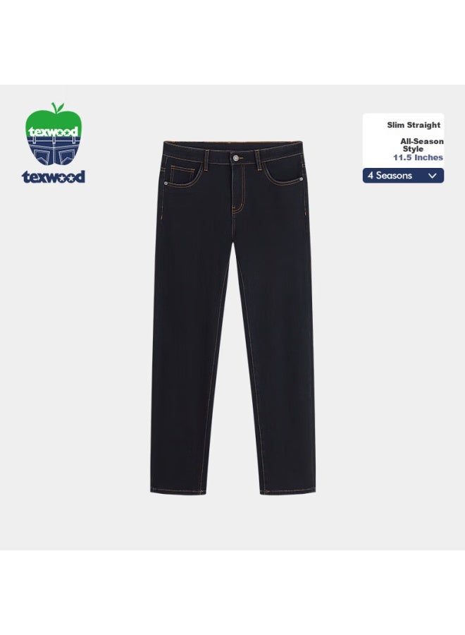 Texwood Apple Men's Denim Casual Cotton High Elasticity Long Pants Business Trendy Breathable Straight Pants Blue Black 40 - Image 5