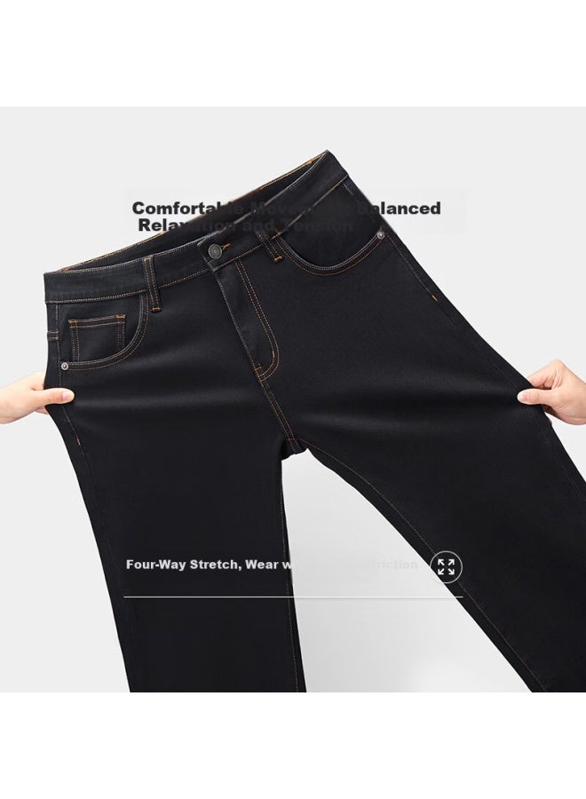 Texwood Apple Men's Denim Casual Cotton High Elasticity Long Pants Business Trendy Breathable Straight Pants Blue Black 40 - Image 4
