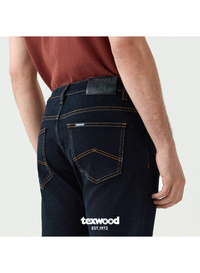 Texwood Apple Men's Denim Casual Cotton High Elasticity Long Pants Business Trendy Breathable Straight Pants Blue Black 40 - Image 2