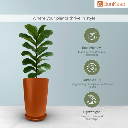 BonKaso 12 inch Copper Flower Pot (Pack of 2) | Size: 20x20x28 cm | Tall, Durable & Lightweight Polymer Tower Planter for Indoor & Outdoor Use: Home, Office & Balcony (Gamla/Gamale) - Image 2