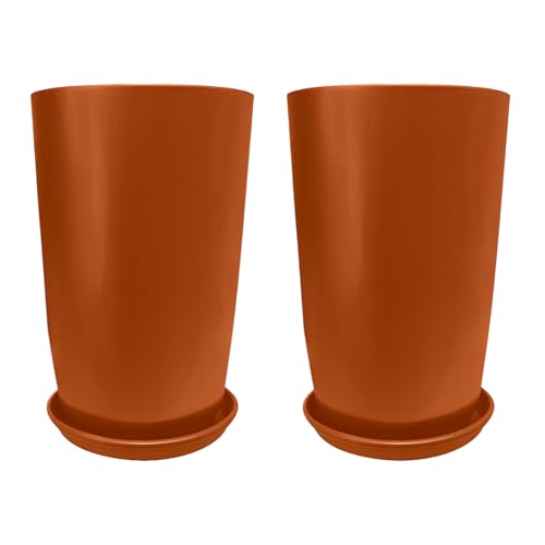 BonKaso 12 inch Copper Flower Pot (Pack of 2) | Size: 20x20x28 cm | Tall, Durable & Lightweight Polymer Tower Planter for Indoor & Outdoor Use: Home, Office & Balcony (Gamla/Gamale) - Image 1