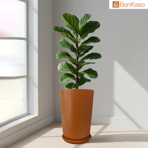 BonKaso 12 inch Copper Flower Pot (Pack of 2) | Size: 20x20x28 cm | Tall, Durable & Lightweight Polymer Tower Planter for Indoor & Outdoor Use: Home, Office & Balcony (Gamla/Gamale) - Image 4