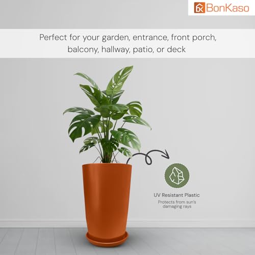 BonKaso 12 inch Copper Flower Pot (Pack of 2) | Size: 20x20x28 cm | Tall, Durable & Lightweight Polymer Tower Planter for Indoor & Outdoor Use: Home, Office & Balcony (Gamla/Gamale) - Image 3