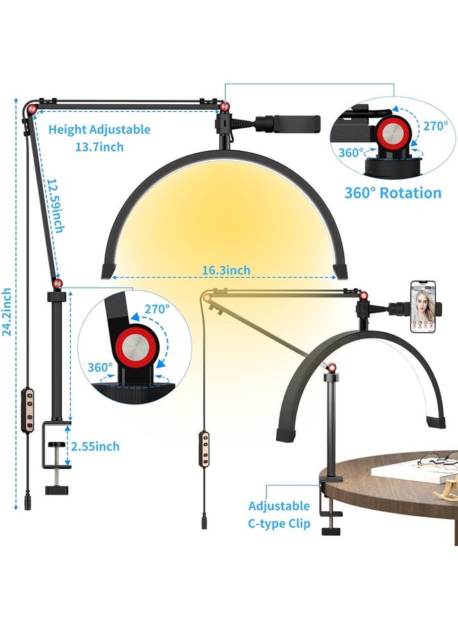 Arabest - Lash Light for Eyelash Extensions, Portable Half Moon Desk Lamp, Esthetician Light for Tattoo Artists, Nail Tech, Eyelash Lamp with Phone Holder, 10 Brightness Adjustable - Image 1