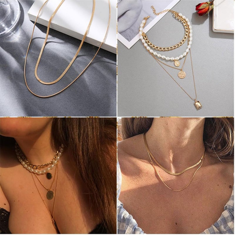 CONGYING 34 PCS Gold Color Jewelry Set with 3 PCS Necklace, 10 PCS Bracelet, 12PCS Ear Cuffs Earring, 9 Pcs Knuckle Rings For Women Valentine Anniversary - Image 5
