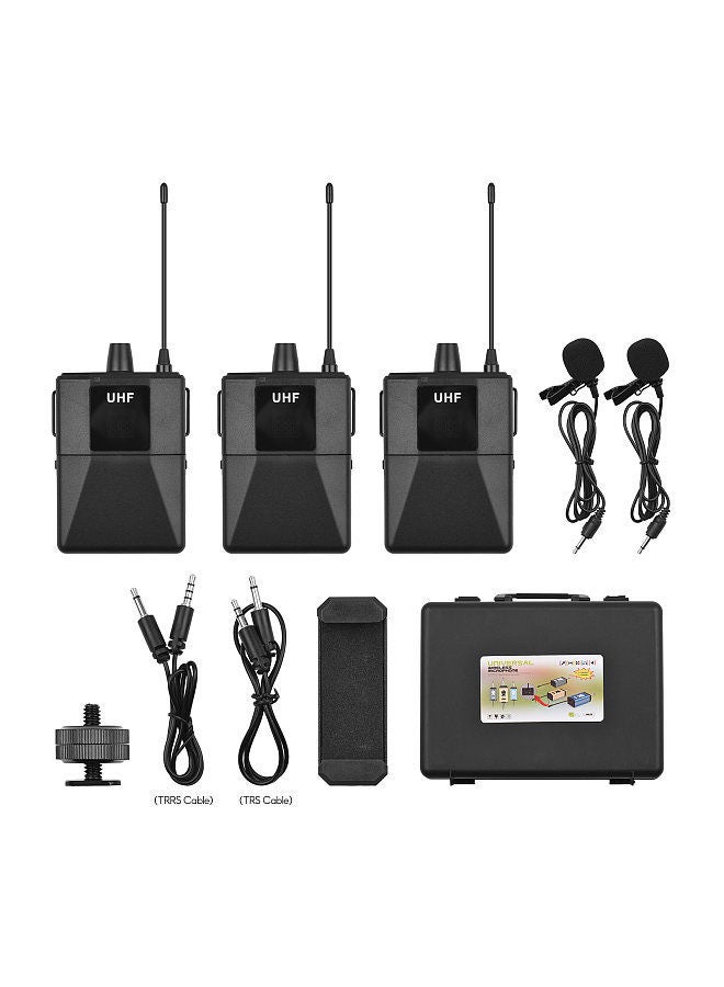 Uhf Wirless Microphone System With 2 Body-Pack Microphone Transmitters Receiver For Smartphone Camera Video Recording Interview Broadcast