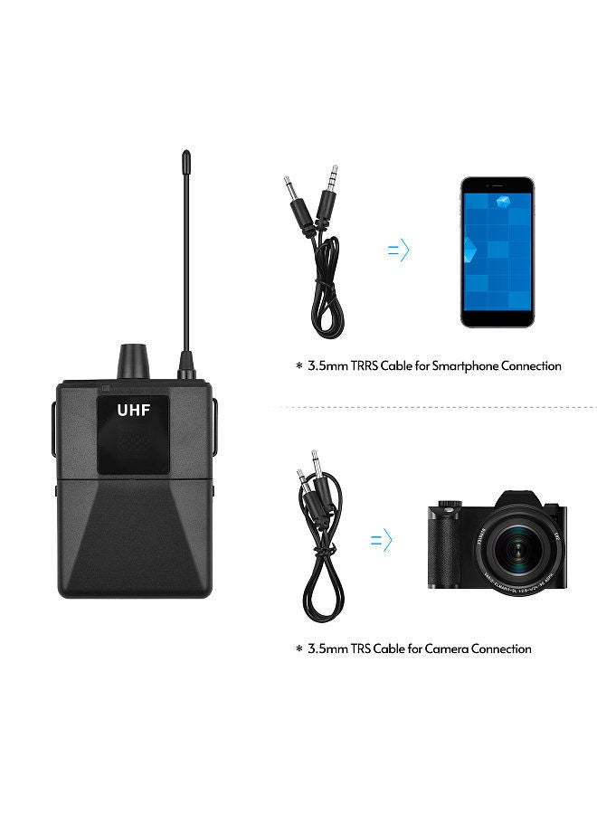 Uhf Wirless Microphone System With 2 Body-Pack Microphone Transmitters Receiver For Smartphone Camera Video Recording Interview Broadcast