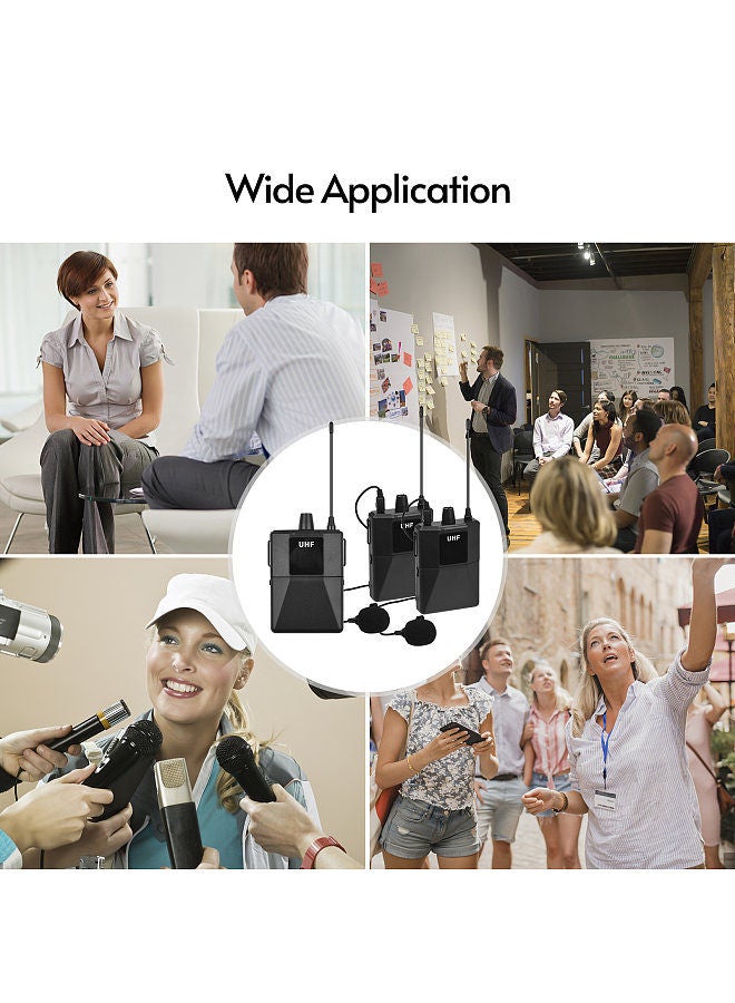 Uhf Wirless Microphone System With 2 Body-Pack Microphone Transmitters Receiver For Smartphone Camera Video Recording Interview Broadcast