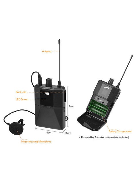 Uhf Wirless Microphone System With 2 Body-Pack Microphone Transmitters Receiver For Smartphone Camera Video Recording Interview Broadcast