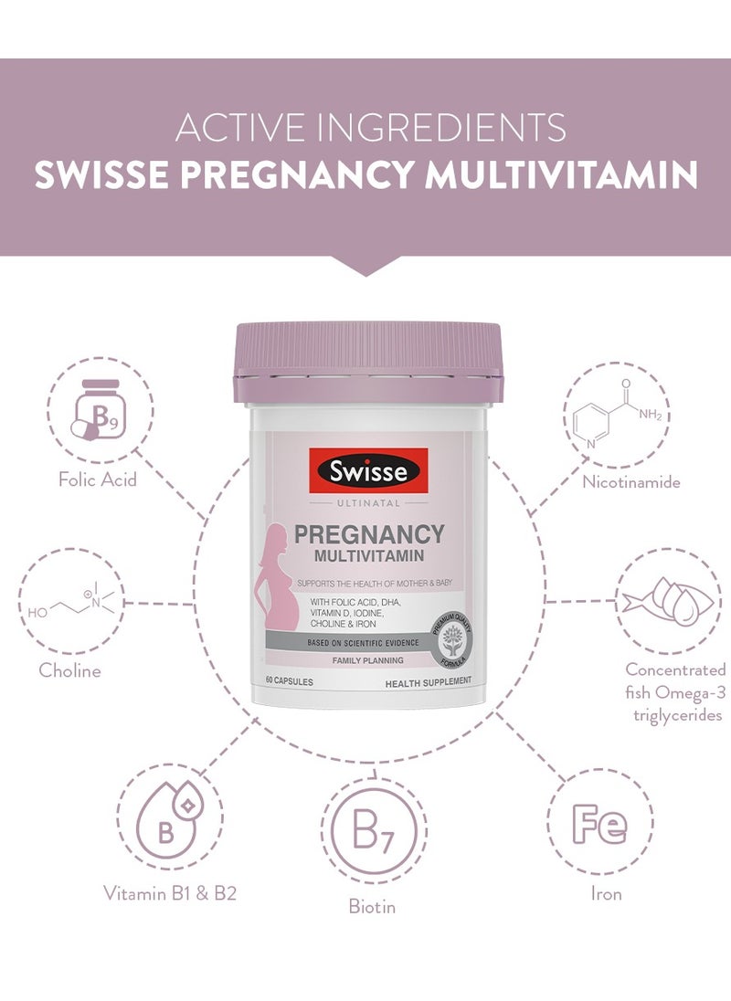 Swisse - Ultinatal Pregnancy Multivitamin Supports the Health of Mother and Baby With FolicAcid,Dha Vitamin D,Iodine,Choline & Iron 60 Capsules Health Supplement - Image 1