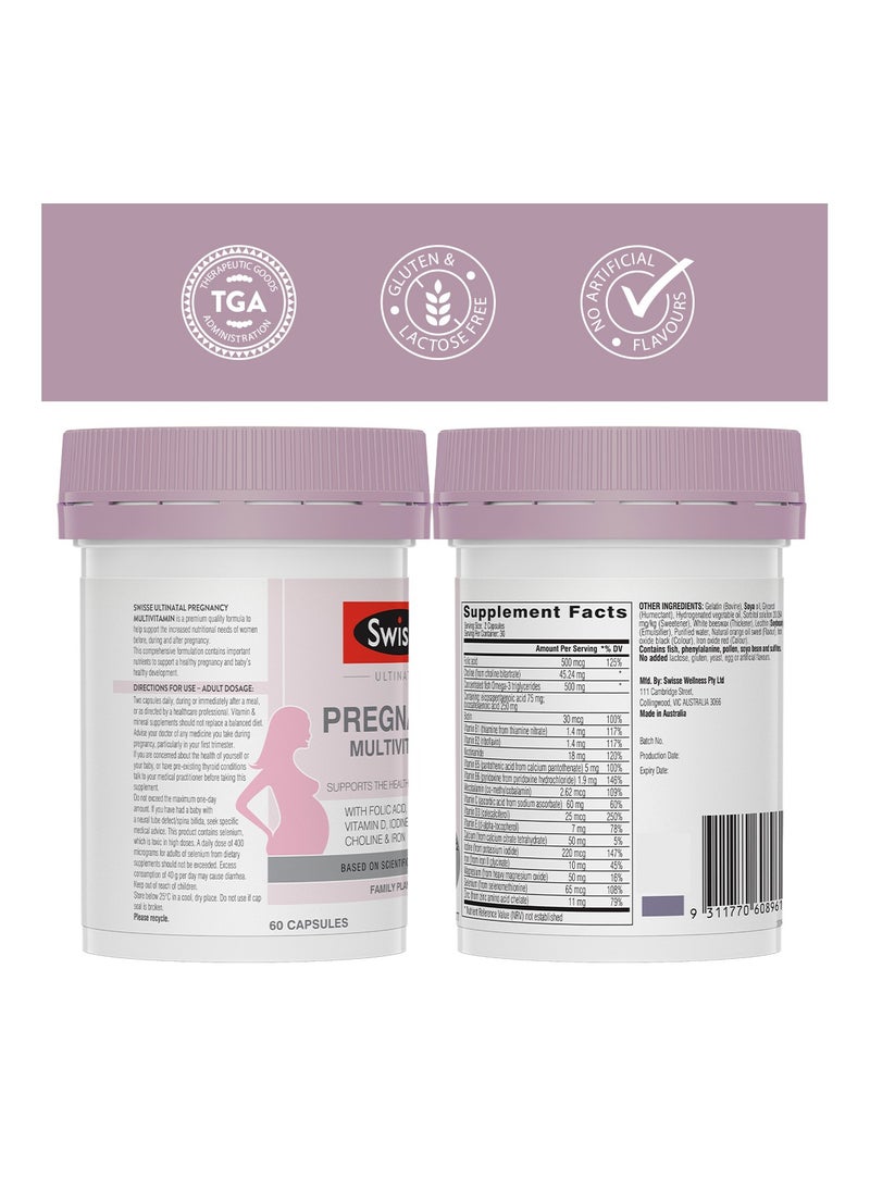 Swisse - Ultinatal Pregnancy Multivitamin Supports the Health of Mother and Baby With FolicAcid,Dha Vitamin D,Iodine,Choline & Iron 60 Capsules Health Supplement - Image 1