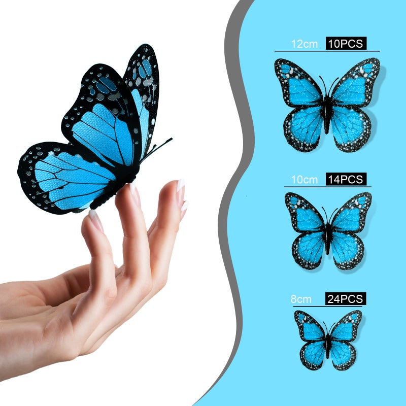 Chuangdi Monarch Butterfly Decoration 3 Size Fake Butterflies Realistic Butterfly Crafts Artificial Butterfly Wall Decor for Classroom Home Bedroom Birthday Party Decorations(Blue  48 Pack) - Image 2