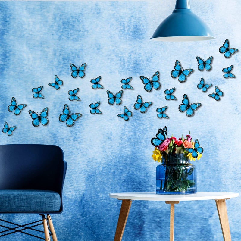 Chuangdi Monarch Butterfly Decoration 3 Size Fake Butterflies Realistic Butterfly Crafts Artificial Butterfly Wall Decor for Classroom Home Bedroom Birthday Party Decorations(Blue  48 Pack) - Image 5