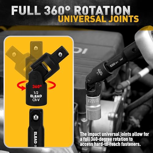 ELEAD 18-Pieces Impact Socket Extension Set: 1/4", 3/8" & 1/2" Drive Socket Extension Bar, Socket Adapter Set, Swivel Universal Joints & Impact Coupler - Image 3