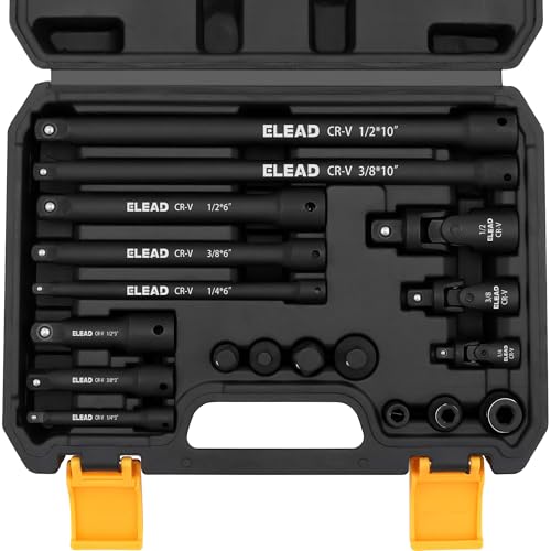 ELEAD 18-Pieces Impact Socket Extension Set: 1/4", 3/8" & 1/2" Drive Socket Extension Bar, Socket Adapter Set, Swivel Universal Joints & Impact Coupler - Image 1