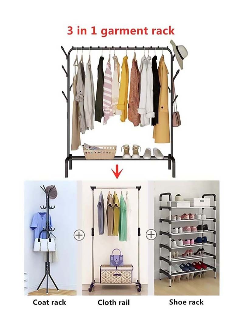 AGD Metal Clothes Organizer Rack With Bottom Storage Rack For Shoes And Other Items Black - Image 4